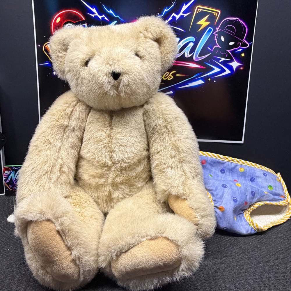 Vermont Teddy Bear Company Jointed Tan Plush Bear with Polka Dot Diaper USA Made